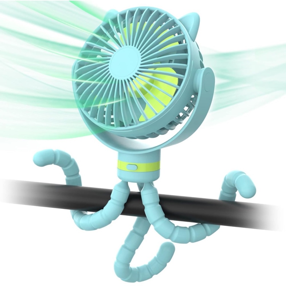 Rechargeable Portable Stroller Fan - Clip 4000mAh Battery Operated (New-Blue)